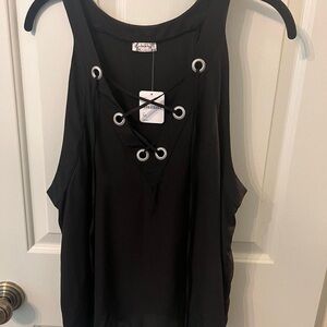Free People Black Lace-Up Top